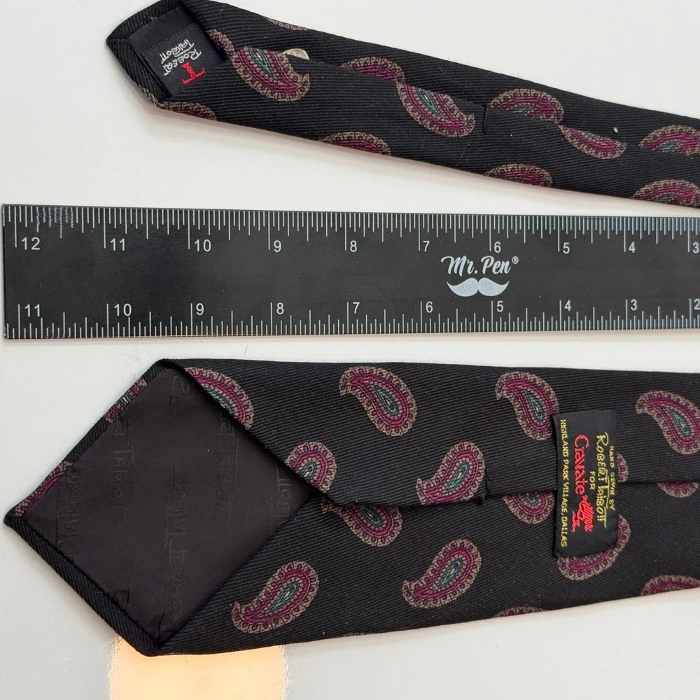 Robert Talbott Hand Sewn Classic Black‎ Paisley Silk Blend Necktie for Men